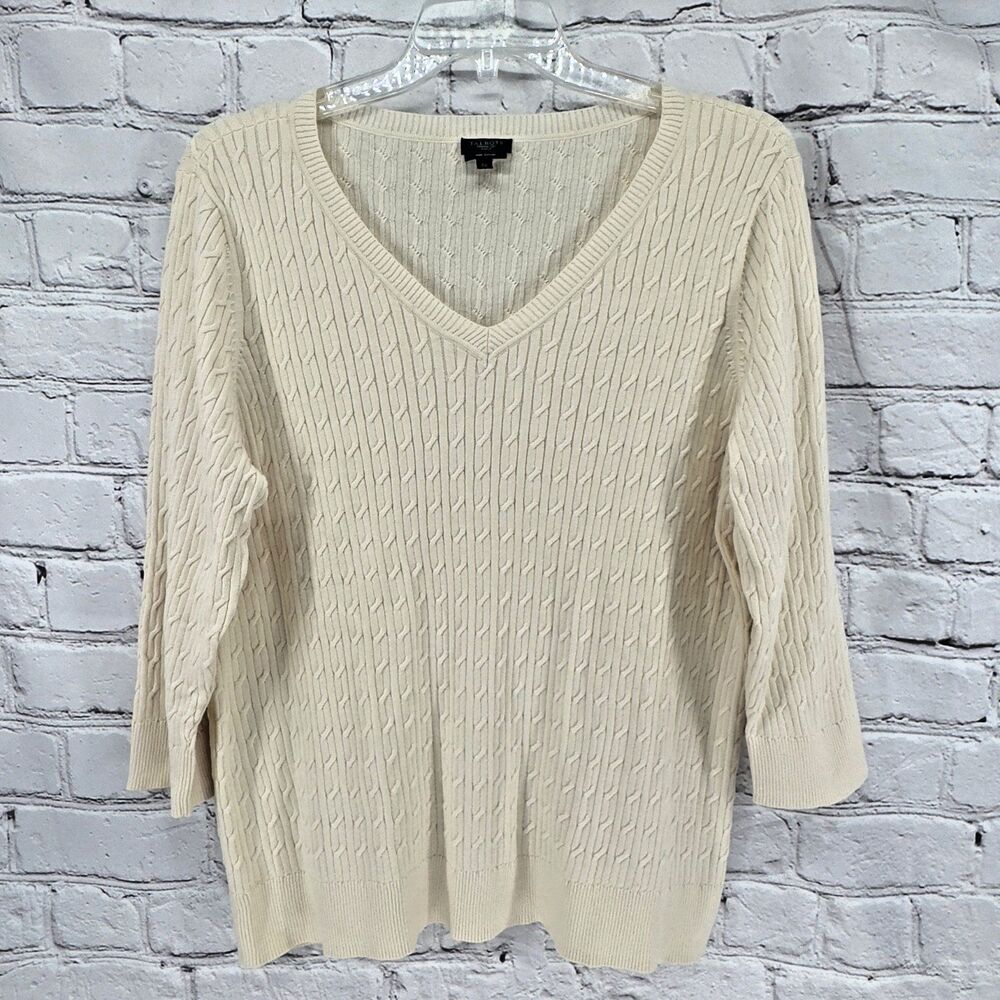 Talbots Sweater Women's 3X Plus Fitted Off White Pima Cotton 3/4 Sleeve Classic